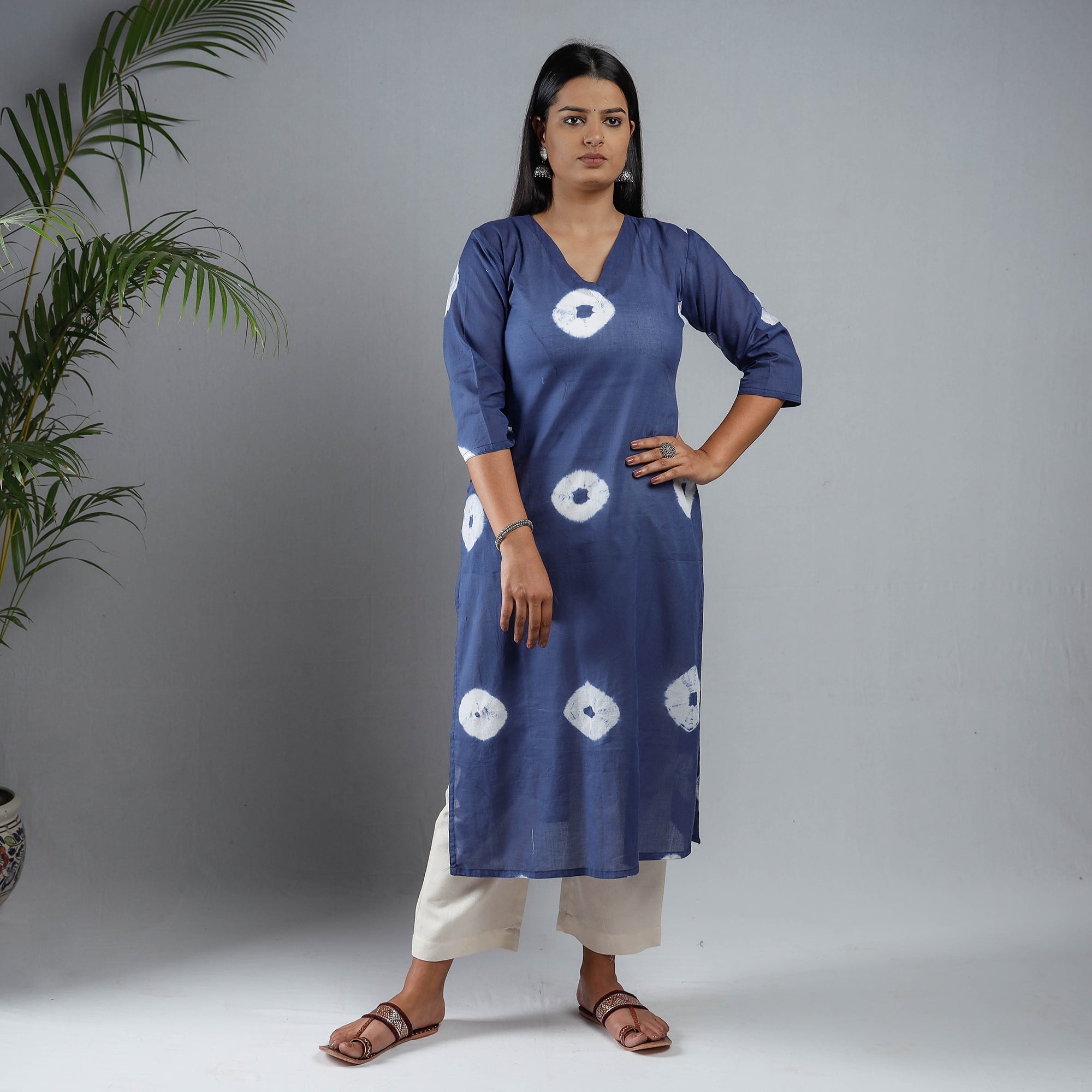 Blue & White - Shibori Tie-Dye Mul Cotton Long Kurta
