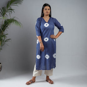 Blue & White - Shibori Tie-Dye Mul Cotton Long Kurta