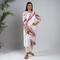 White & Maroon - Shibori Tie-Dye Mul Cotton Long Kurta