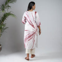 White & Maroon - Shibori Tie-Dye Mul Cotton Long Kurta