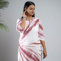 White & Maroon - Shibori Tie-Dye Mul Cotton Long Kurta