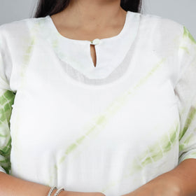 White & Green Shibori Tie-Dye Mul Cotton Long Kurta for Women