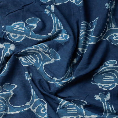 Blue - Bindaas Block Art Printed Cotton Natural Dyed Precut Fabric (2.3 meter)