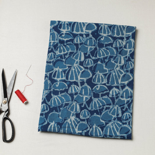 Blue - Bindaas Block Art Printed Cotton Natural Dyed Precut Fabric (1.6 meter)