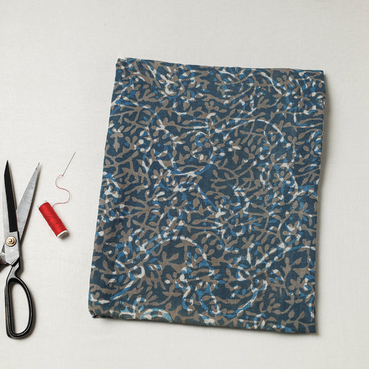 Blue - Bindaas Block Art Printed Cotton Natural Dyed Precut Fabric (1.2 meter)