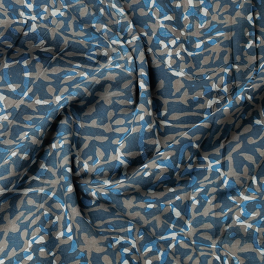 Blue - Bindaas Block Art Printed Cotton Natural Dyed Precut Fabric (1.2 meter)