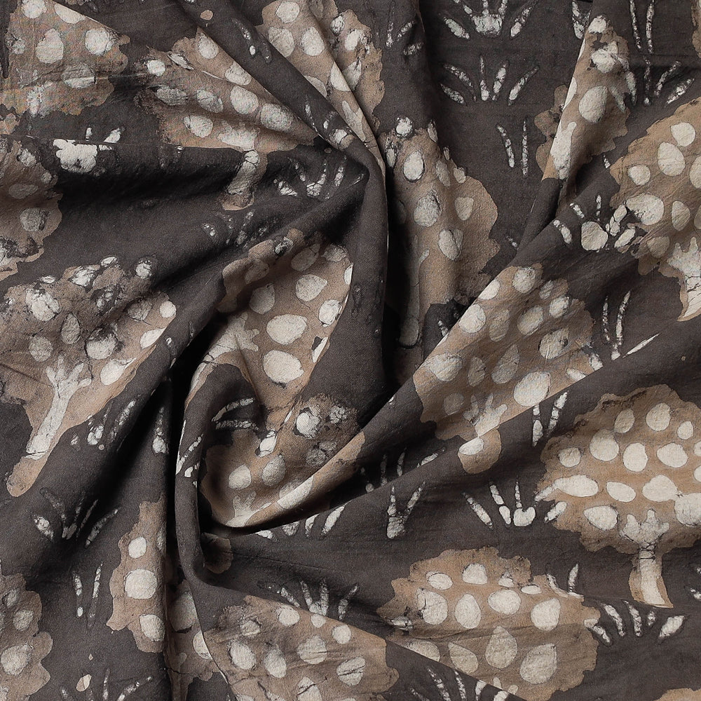 Brown - Bindaas Block Art Printed Cotton Natural Dyed Precut Fabric (1.8 meter)