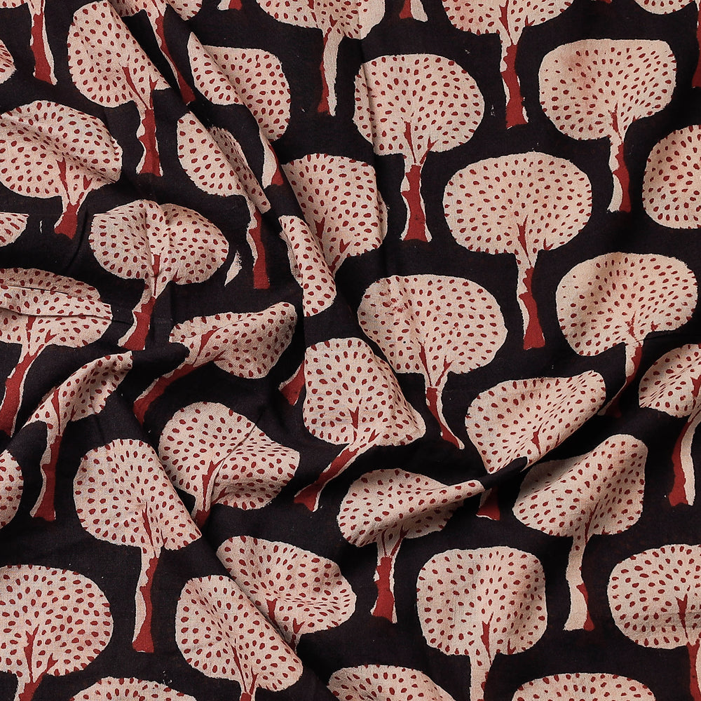 Black - Bindaas Block Art Printed Cotton Natural Dyed Precut Fabric (2 meter)