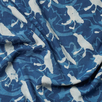 Blue - Bindaas Block Art Printed Cotton Natural Dyed Precut Fabric (1.9 meter)