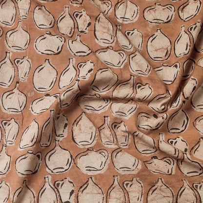 Brown - Bindaas Block Art Printed Cotton Natural Dyed Precut Fabric (0.8 meter)