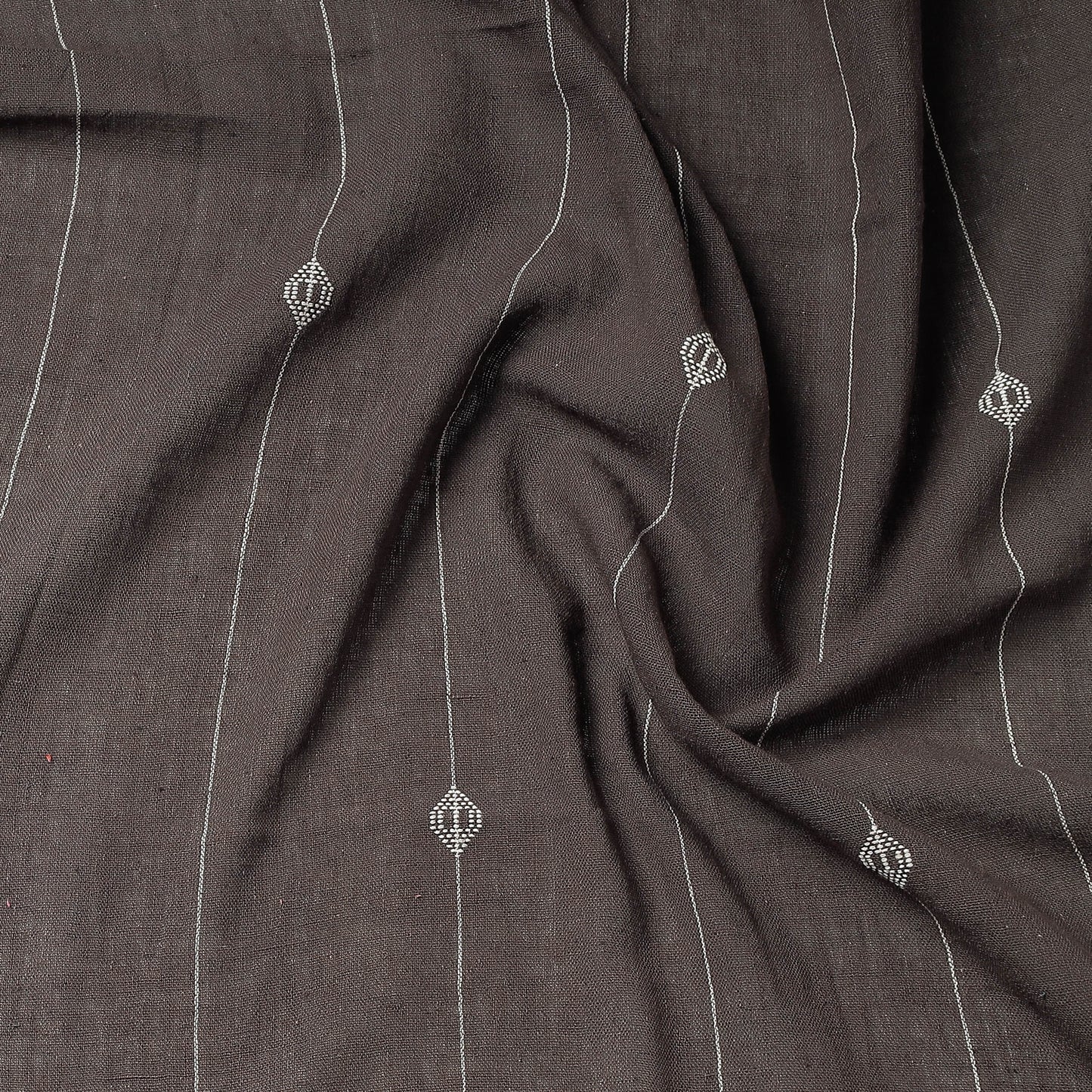 Brown - Organic Kala Cotton Pure Handloom Line Dot Buti Precut Fabric (1 meter)