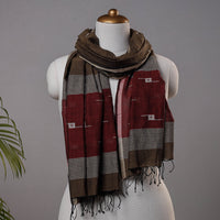 Brown - Burdwan Jamdani Buti Handloom Pure Cotton Stole with Tassels