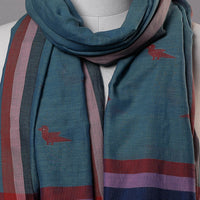 Blue - Burdwan Jamdani Buti Handloom Pure Cotton Stole with Tassels