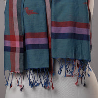 Blue - Burdwan Jamdani Buti Handloom Pure Cotton Stole with Tassels