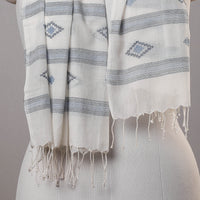 White - Burdwan Jamdani Buti Handloom Pure Cotton Stole with Tassels