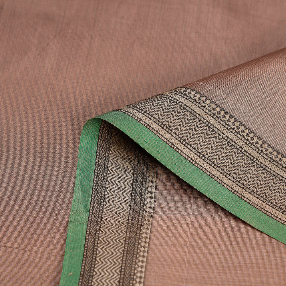 Brown  - Maheshwari Silk Cotton Pure Handloom Zari Border Fabric