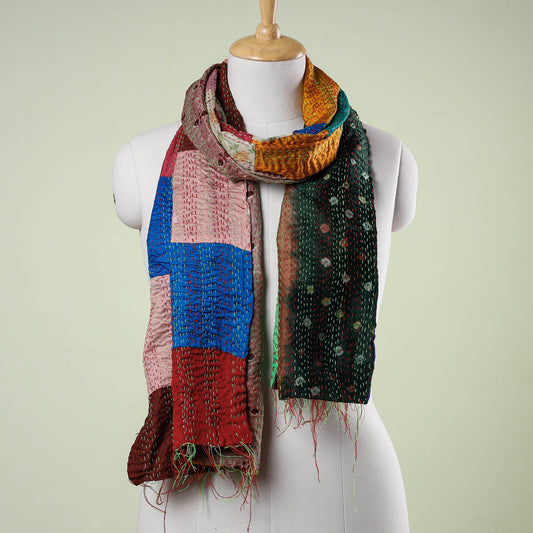 Multicolor - Bengal Kantha Embroidery Patchwork Reversible Silk Stole
