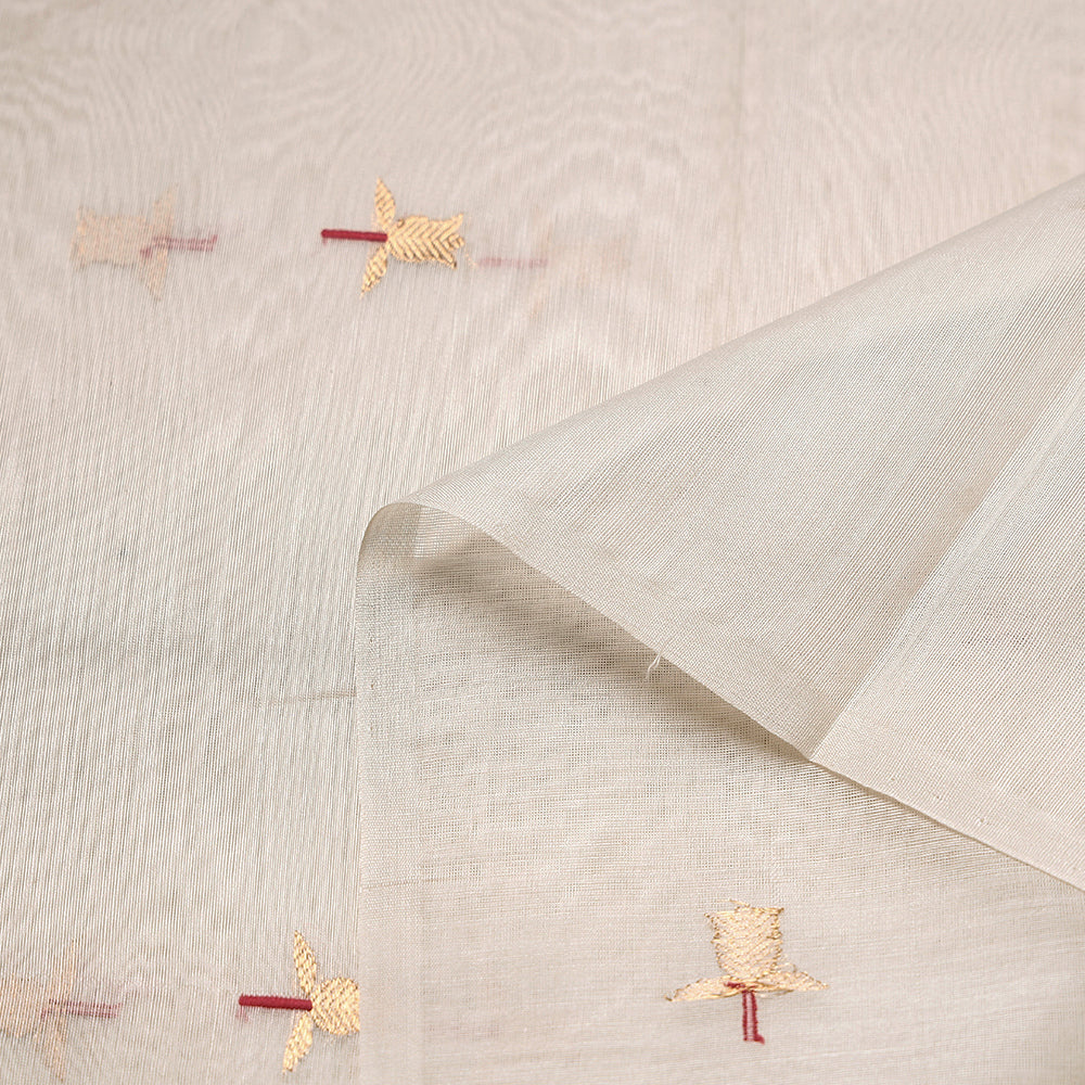 Beige - Chanderi Silk Pure Handloom Zari Buti Fabric