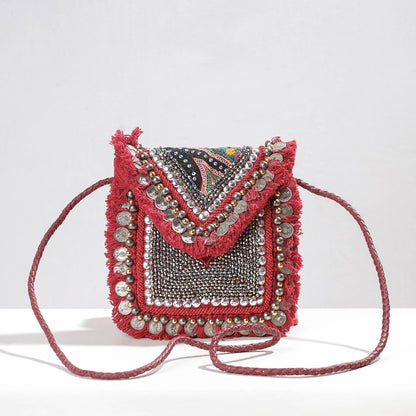 Red - Banjara Vintage Embroidery Bead & Coin Work Sling Bag