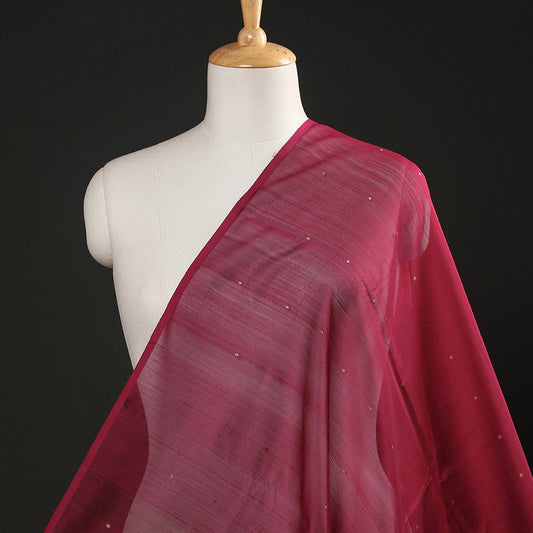 Dark Pink - Chanderi Silk Pure Handloom Zari Buti Fabric