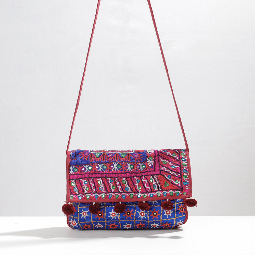 Blue Boho Bead Embroidery Banjara Sling Clutch Bag