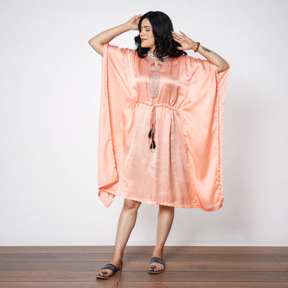Peach Modal Silk Kaftan Dress (Medium)