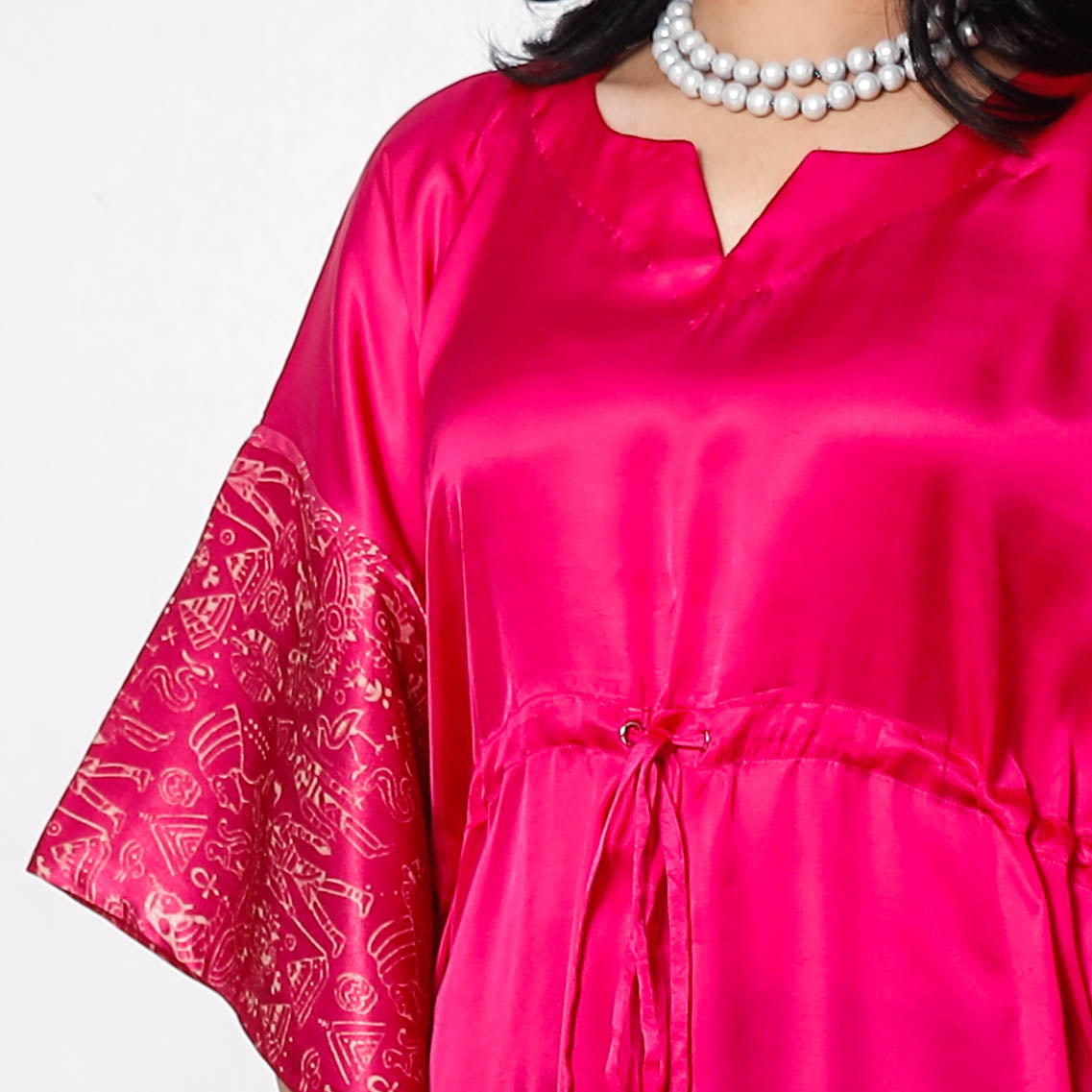 Pink - Magenta Mashru Silk Kutch Block Printing Kaftan Dress (Medium)
