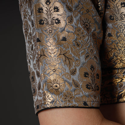 Dark Grey Banarasi Brocade Semi Kinkhab Weave Silk Stitched Blouse