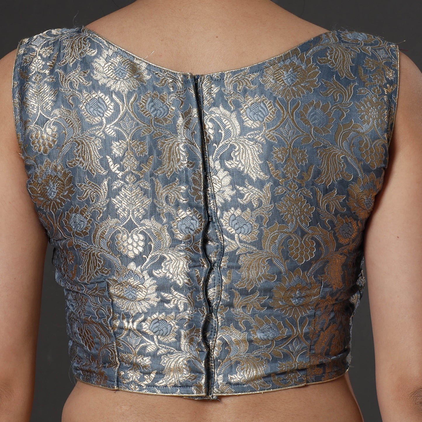 Grey Banarasi Brocade Silk Zari Weave Stitched Blouse