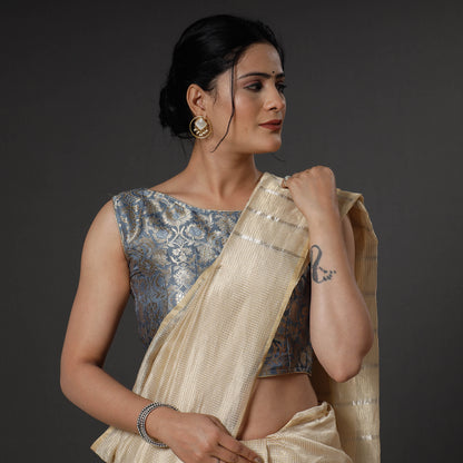 Grey Banarasi Brocade Silk Zari Weave Stitched Blouse