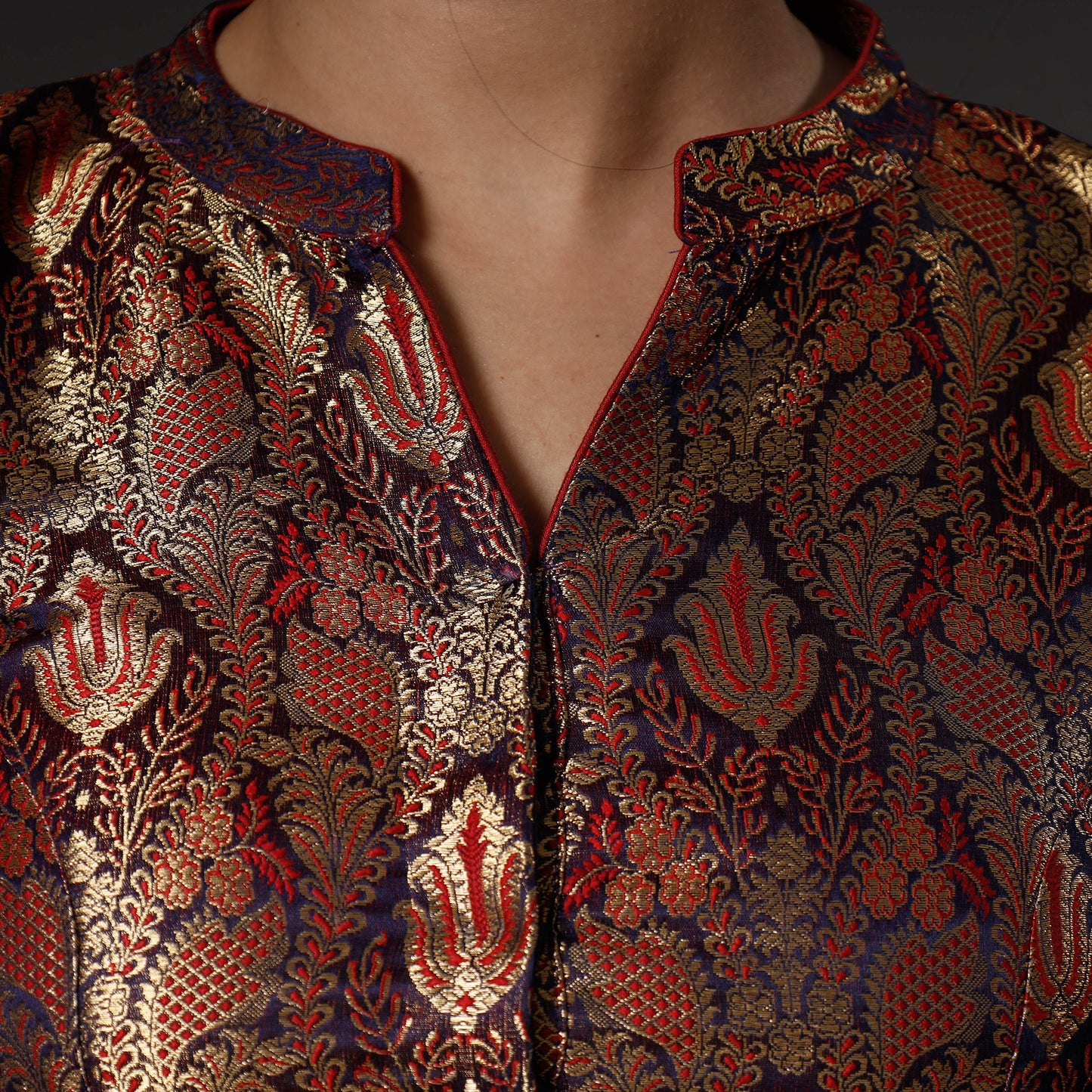 Blue Banarasi Brocade Semi Kinkhab Weave Silk Stitched Blouse