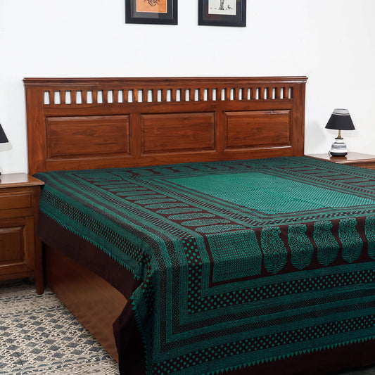 Green - Bagh Block Printed Cotton Double Bed Cover (106 x 90 in)
