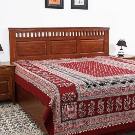 Red - Bagh Block Printed Cotton Double Bed Cover (106 x 90 in)