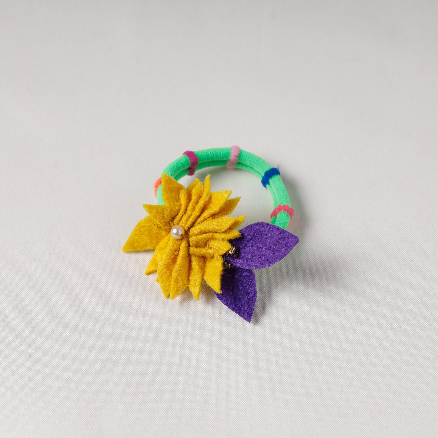 Flower - Handmade Felt & Beadwork Rubber Band