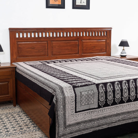 Black - Bagh Block Printed Cotton Double Bed Cover (106 x 90 in)