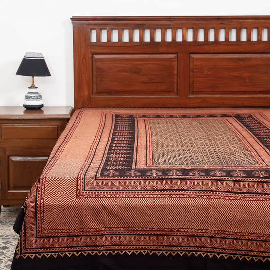 Brown - Bagh Block Printed Cotton Single Bed Cover (91 x 59 in)