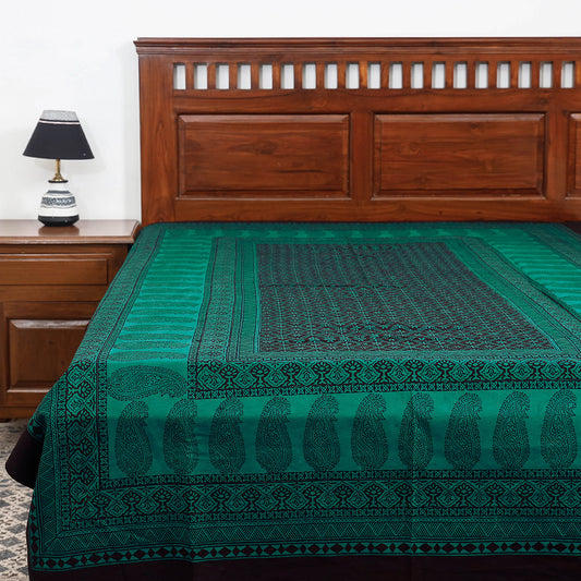 Green - Bagh Block Printed Cotton Single Bed Cover (91 x 59 in)