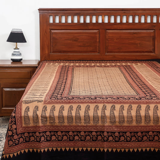 Brown - Bagh Block Printed Cotton Single Bed Cover (91 x 59 in)