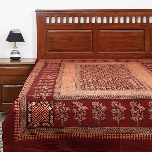 Red - Bagh Block Printed Cotton Single Bed Cover (91 x 59 in)