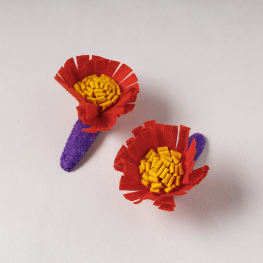 Flower - Handmade Felt Work Tik-Tak Hair Clips (Set of 2)