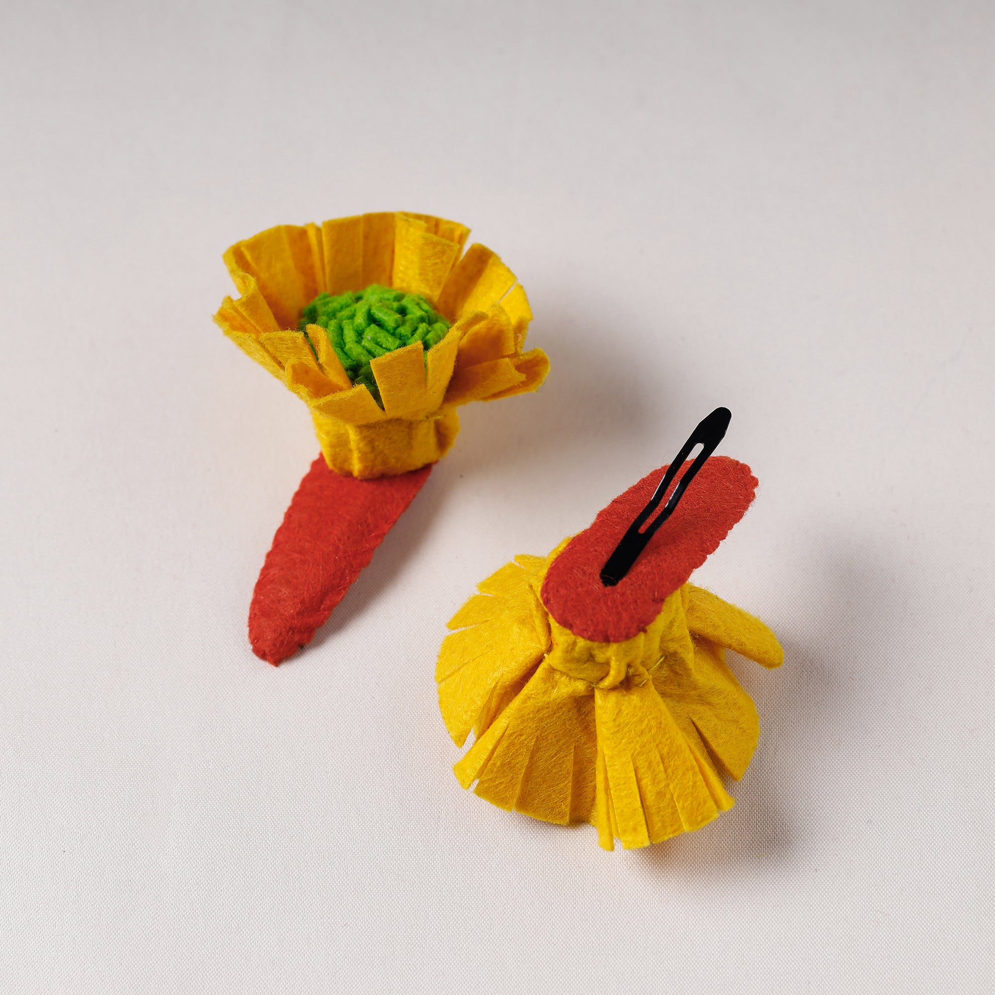  Flower - Handmade Felt Work Tik-Tak Hair Clips (Set of 2) 