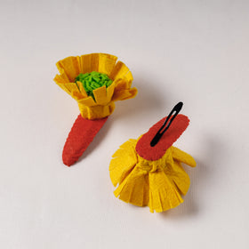  Flower - Handmade Felt Work Tik-Tak Hair Clips (Set of 2) 