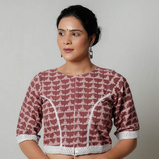 Maroon - Bagru Dabu Block Printed Cotton Stitched Blouse