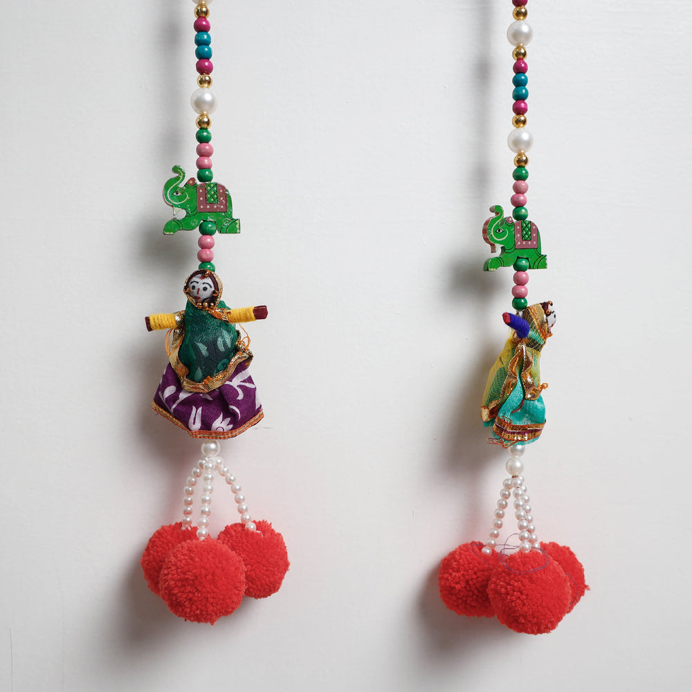 Elephant - Handpainted Wooden Beadwork Toran Hangings (Set of 2)