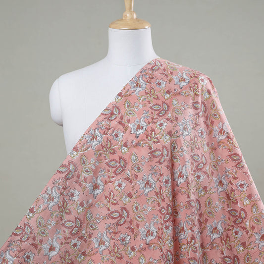 Peach - Sanganeri Block Printed Cotton Fabric
