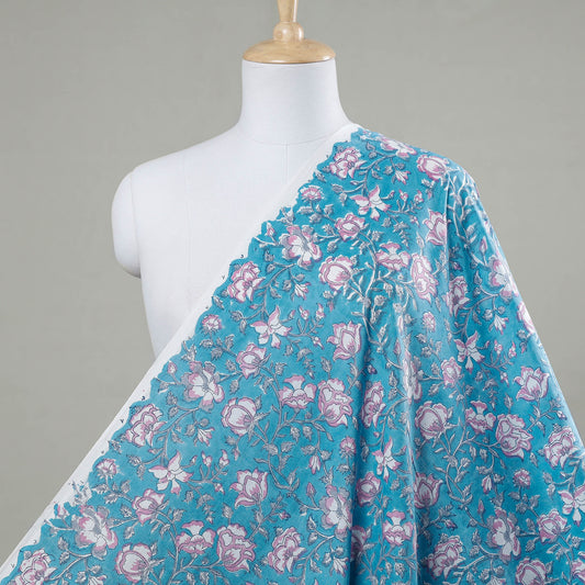 Gardenia Blue Sanganeri Block Printing Cotton Fabric