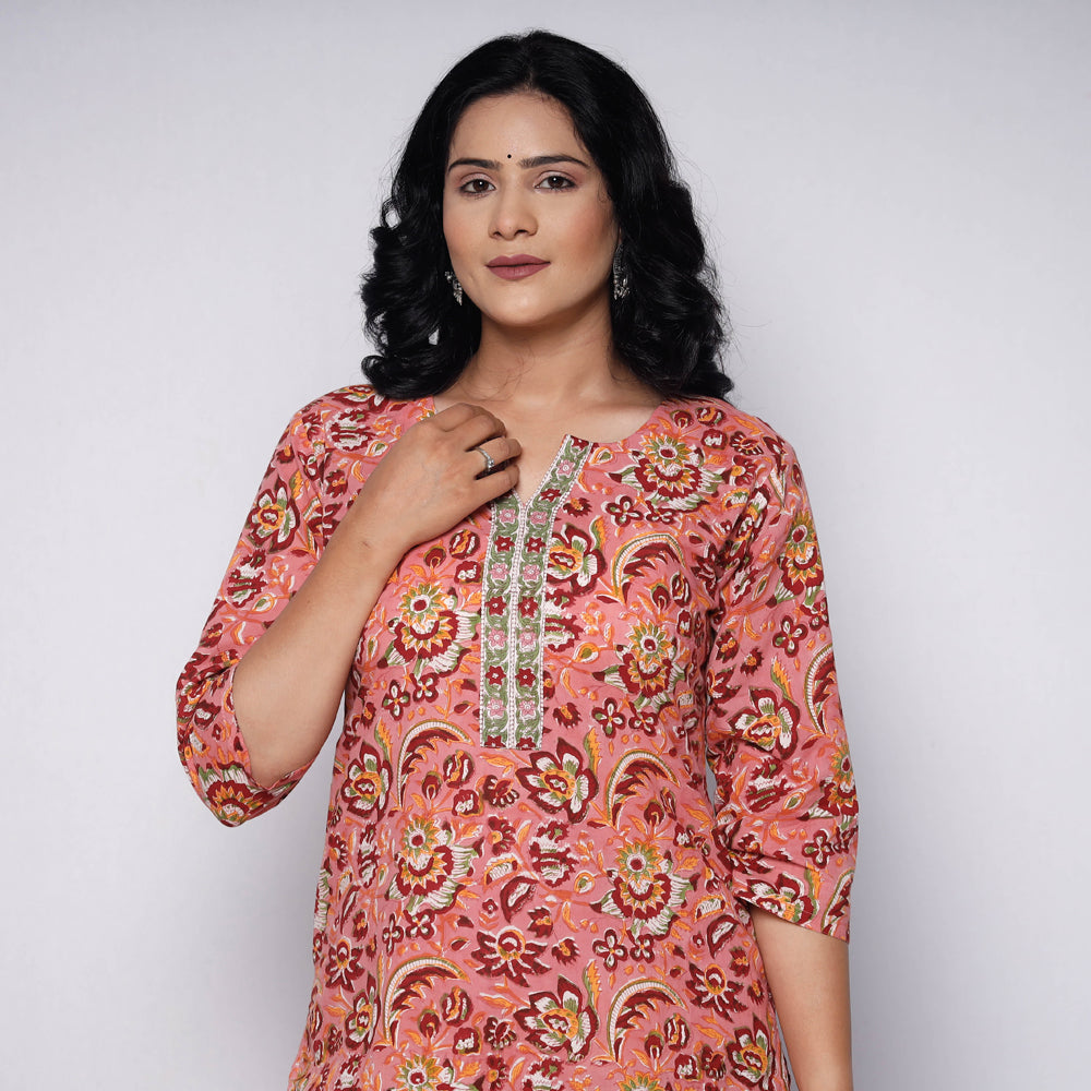 Sanganeri Printed Cotton Kurta with Palazzo Set