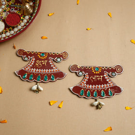  Diwali Decor Traditional Handpainted Wooden Shubh Labh (Set of 2) 