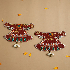  Diwali Decor Traditional Handpainted Wooden Shubh Labh (Set of 2) 