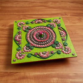  Diwali Decor Green Handpainted Wooden Dry Fruit Box